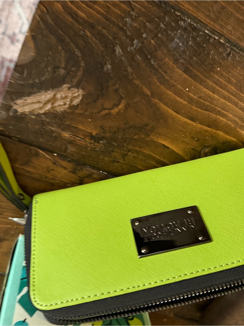 Vince Camuto Neon Lime Saffiano Wristlet Wallet